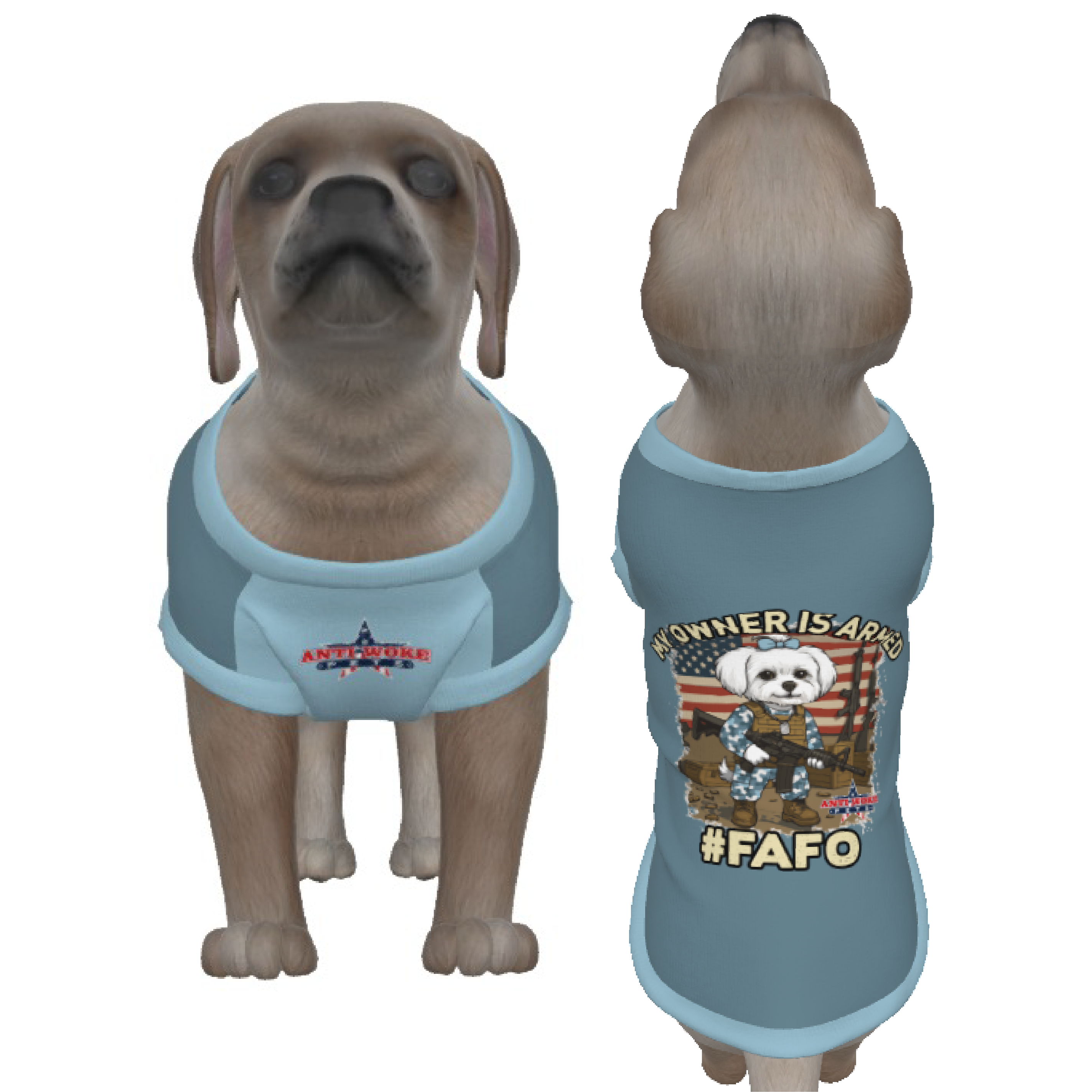Maltese- White Dog- Camo Medium Blue Gray - Small Dog's Tank Top